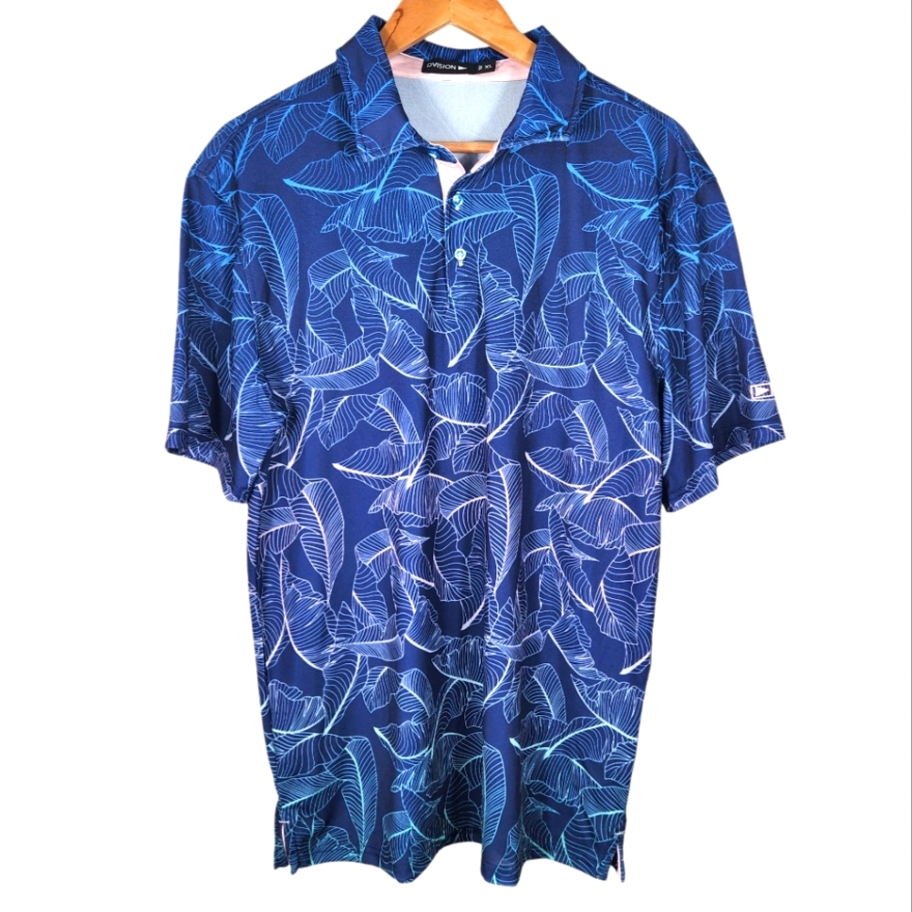 Dvision NWT Polo Golf Shirt Moisture Wicking Stretchy Size XL Tropical Leaves